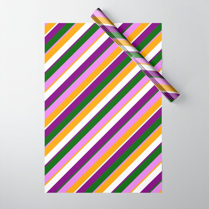 Eyecatching Violet, Orange, White, Purple & Dark Green Colored Lines Pattern Wrapping Paper