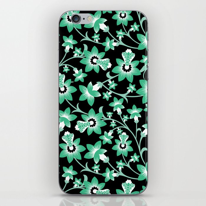 Green & Black floral design iPhone Skin