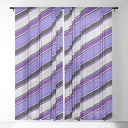 [ Thumbnail: Slate Blue, Indigo, Light Grey, and Black Colored Lined Pattern Sheer Curtain ]