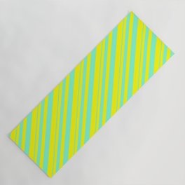 [ Thumbnail: Aquamarine and Yellow Colored Lined/Striped Pattern Yoga Mat ]