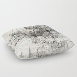 Norfolk - USA. Black and White City Map Floor Pillow