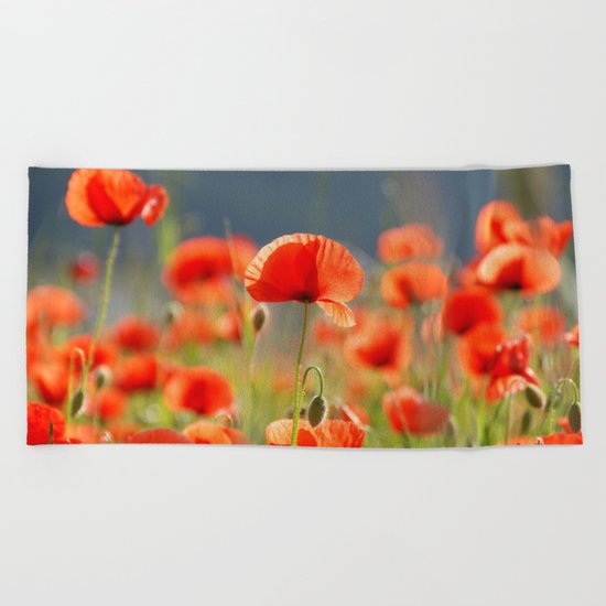 Red Poppies Flowers Beach Towel