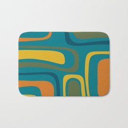 Palm Springs Midcentury Modern Abstract in Moroccan Mustard, Orange, Olive, Blue, and Teal Bath Mat | Turquoise, Teal, 50S, 60S, Kierkegaarddesign, Painting, Midcenturymodern, Digital, Abstract, Modern 