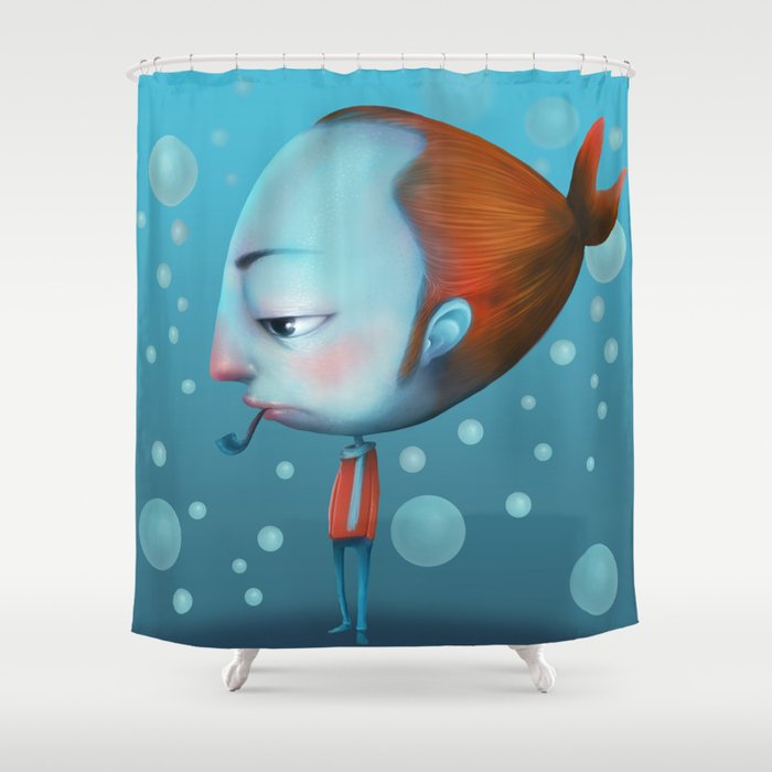 bored fish guy Shower Curtain
