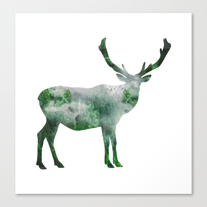Green Forest Elk Spirit, Deer of the Woodland Canvas Print