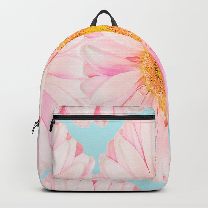 Pink summer flowers on a turquoise background - summer mood Backpack
