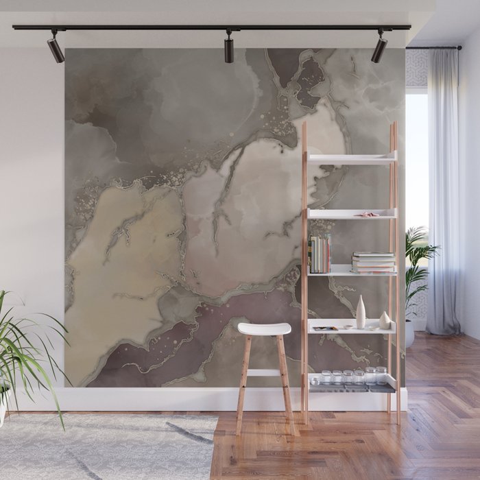 Taupe palette ink and gold abstract Wall Mural