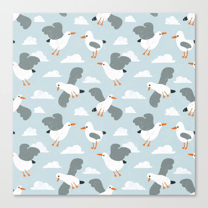 Seagulls Flying at Sea Blue Pattern Canvas Print