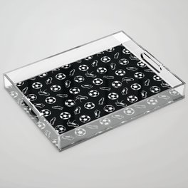 Soccer balls and boots doodle pattern. Digital Illustration Background Acrylic Tray