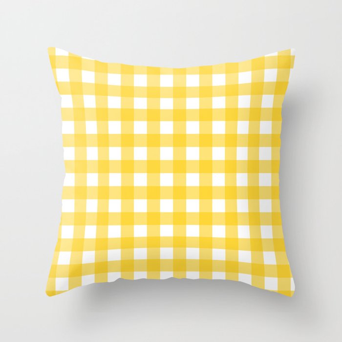 White & Yellow Gingham Pattern Throw Pillow