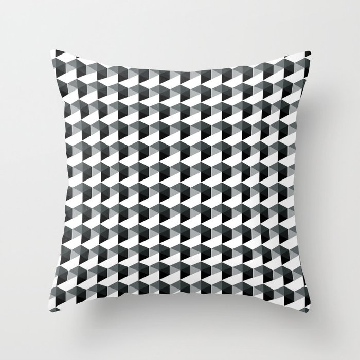 Night Watch Pewter Green Hexagon, Cube Pattern Optical Illusion Throw Pillow