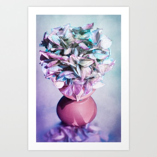 NOSTALGIA - Still life with vase and hydrangea flowers Art Print