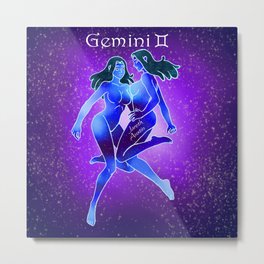Star Sign Gemini Metal Print | Darkblue, Geministarsign, Starsign, White, Stars, Digital, Black, Pastel, Darkpurple, Pattern 
