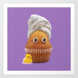 Towel cream Art Print | Photo, Purple, Fun, Funny, Character, Showered, Rubberduck, Muffin, Digital Manipulation, Cupcake 
