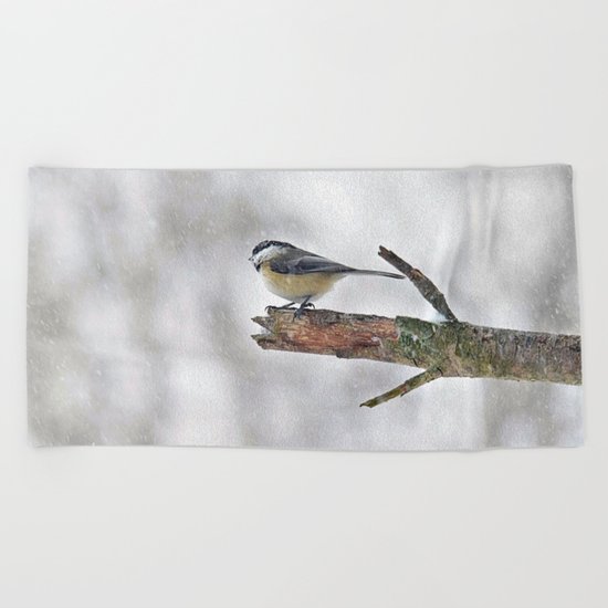 Chickadee Versus Winter Storm Stella Beach Towel