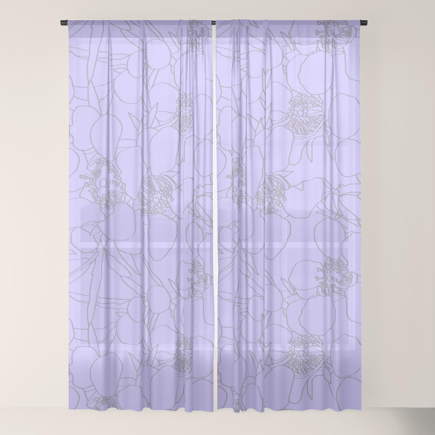 Australian Waxflower Line Floral In Lilac Sheer Curtain By