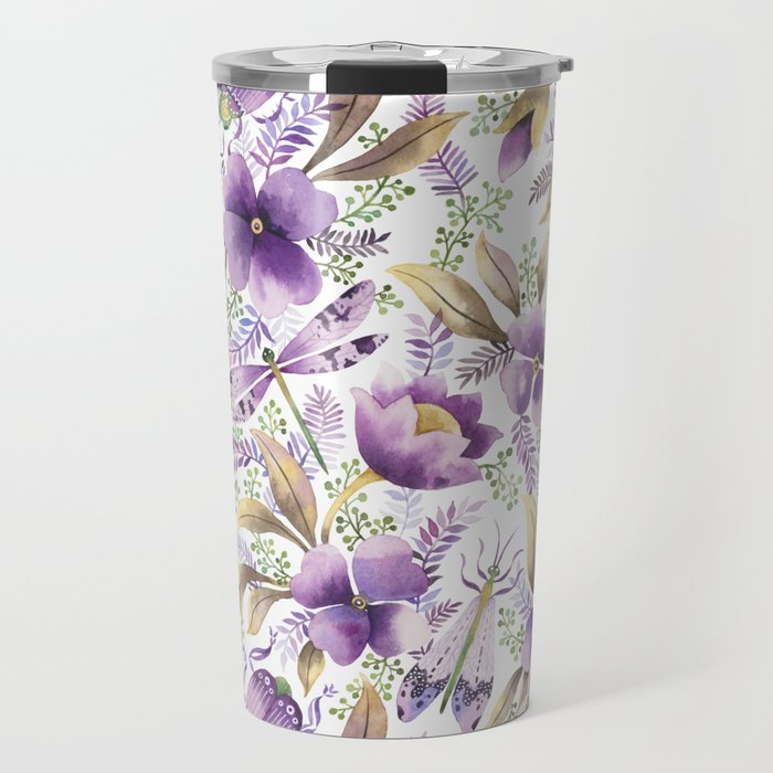 violet garden floral pattern Travel Mug