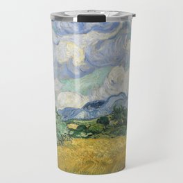 Wheat Field with Cypresses by Vincent van Gogh Farmhouse Aesthetic Blue Emerald Green Golden Yellow Travel Mug