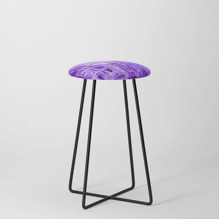 Modern Abstract Digital Paint Strokes in Grape Purple Counter Stool