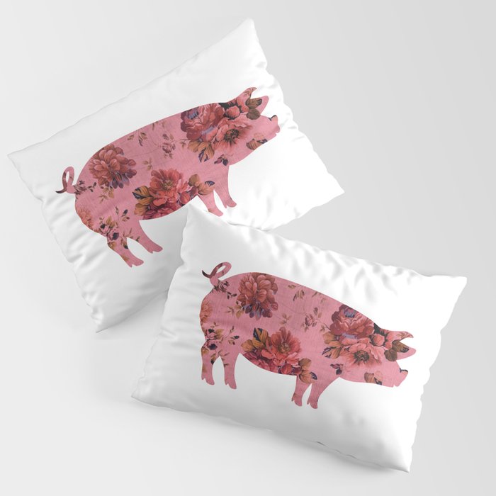 Pig Silhouette Roses Floral Dusty Pink Animal Farm Rustic Shabby Chic    Pillow Sham