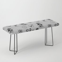 Light Grey And Black Silhouettes Of Vintage Nautical Pattern Bench