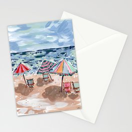 Colorful Umbrellas on a Happy Beach Day Stationery Card