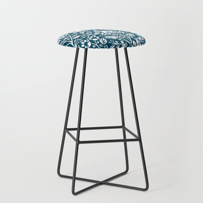 Pheasant and Hare Pattern, Indigo Blue and White Bar Stool