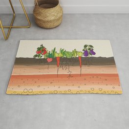 Earth soil layers vegetables garden cute educational illustration kitchen decor print Area & Throw Rug