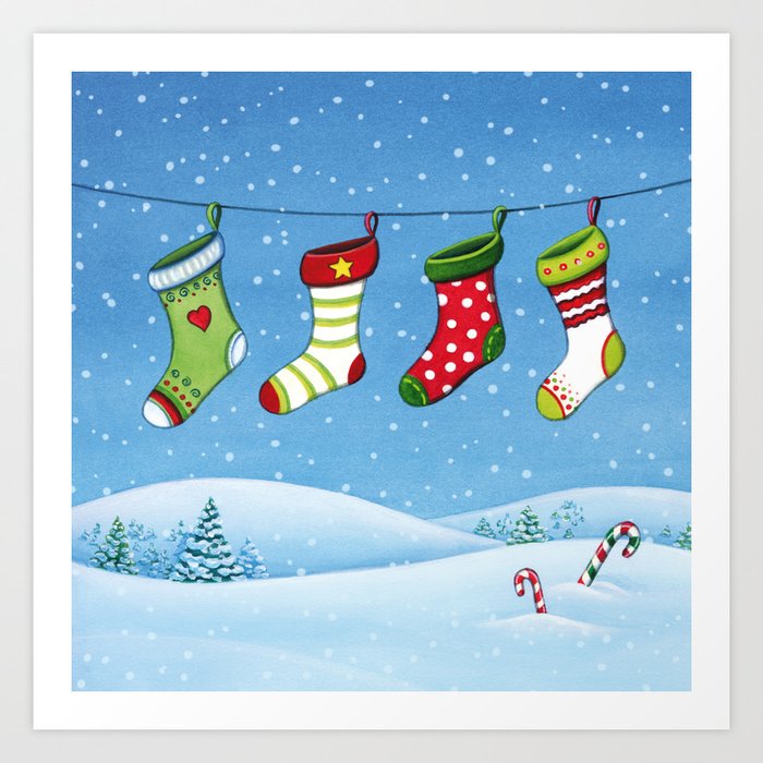 Christmas Stockings Art Print By Nopiartstudio Society6 Our printable and ecard christmas cards make card sending an affordable tradition. christmas stockings art print by nopiartstudio