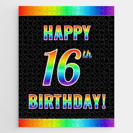 [ Thumbnail: Fun, Colorful, Rainbow Spectrum “HAPPY 16th BIRTHDAY!” Jigsaw Puzzle ]