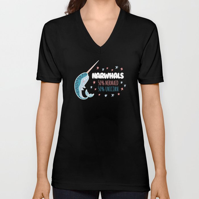 50% Mermaid 50% Unicorn Narwhal Whale V Neck T Shirt