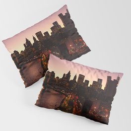 New York City Manhattan skyline and Brooklyn Bridge at sunset Pillow Sham