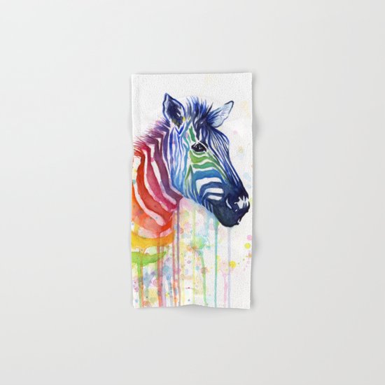 Zebra Rainbow Watercolor Whimsical Animal Hand & Bath Towel