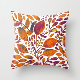 Watercolor branches and leaves - orange and purple Throw Pillow