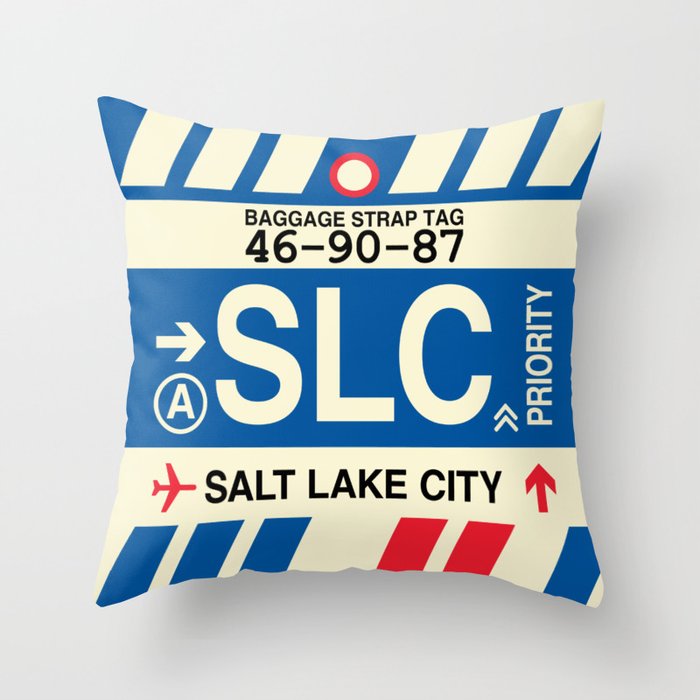 SLC Salt Lake City • Airport Code and Vintage Baggage Tag Design Throw Pillow