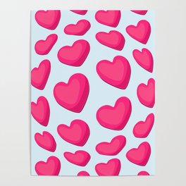 Pattern of red heart shapes on a white background Poster