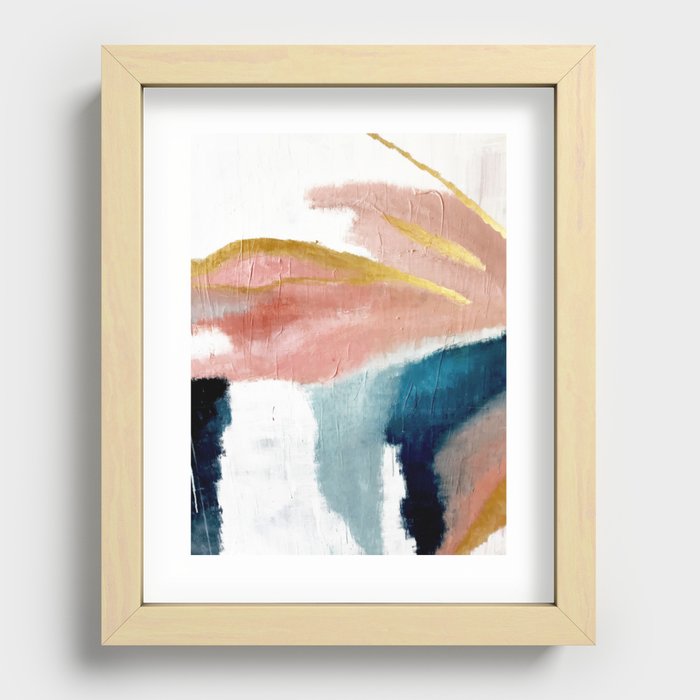 Exhale: a pretty, minimal, acrylic piece in pinks, blues, and gold Recessed Framed Prints