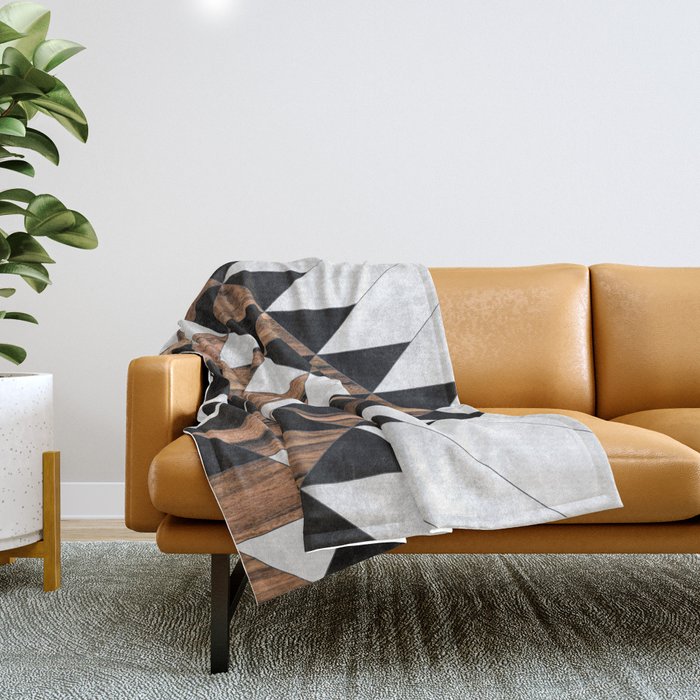 Urban Tribal Pattern No.9 - Aztec - Concrete and Wood Throw Blanket