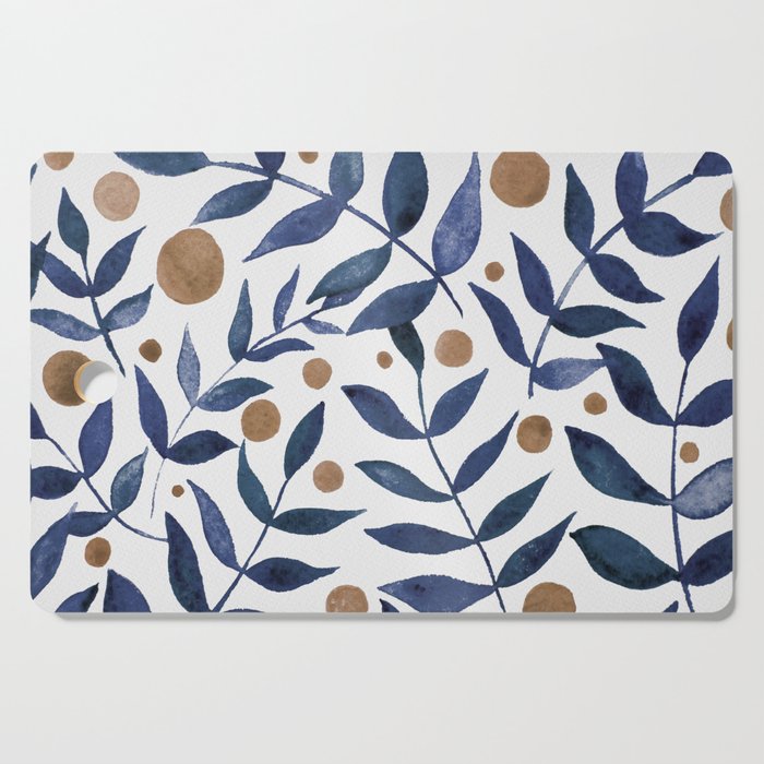 Watercolor berries and branches - indigo and beige Cutting Board