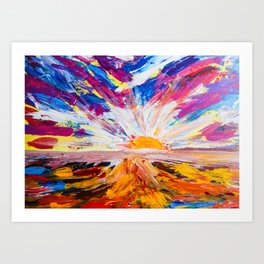 Electric Sunrise Abstract Landscape Painting Art Print