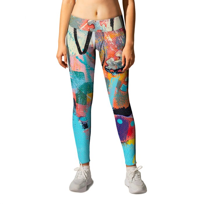 Abstract hand drawn modern multicolored Leggings