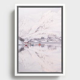 Arctic Reflections Photo | Winter Mountain Landscape in the Kaldfjord Art Print | Norway Snow Travel Photography Framed Canvas