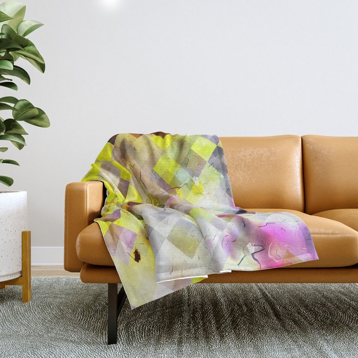 geometric pixel square pattern abstract background in yellow brown Throw Blanket