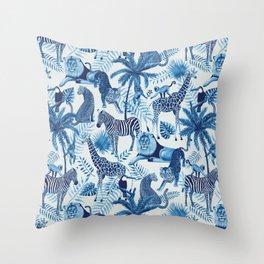 Blue Jungle Animals Throw Pillow
