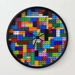 Colorful Building Block Pattern Wall Clock | Graphicdesign, Digital, Colors, Orange, Pink, Yellow, Block, Red, Toy, Brown 