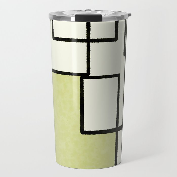 Piet Composition in Retro Avocado Sage Light Green Mid-Century Modern Minimalist Geometric Abstract Travel Mug