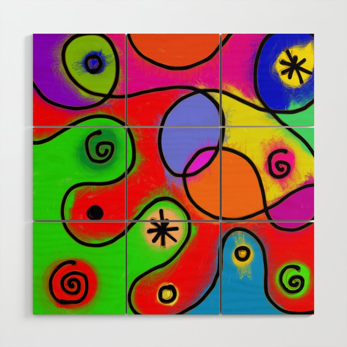 Bright Patchwork Shapes Wood Wall Art