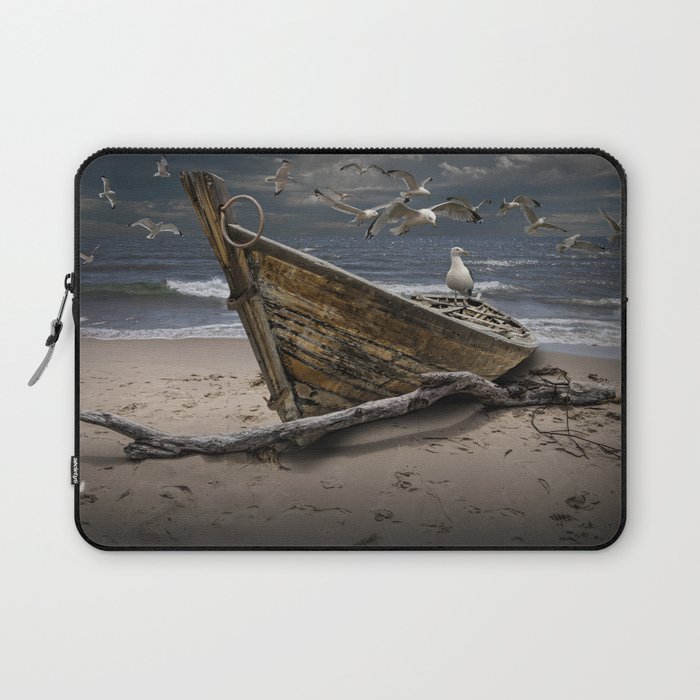 Gulls Flying over a Shipwrecked Wooden Boat Laptop Sleeve