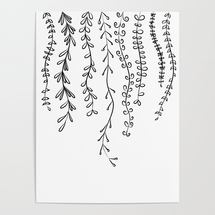 Line Drawing - Vines And Leaves Poster By Peach On A Windowsill | Society6