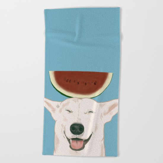 Watermelon doggy smile Beach Towel